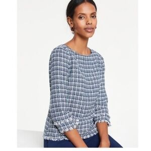 Ann Taylor Blue Fringe 3/4 Sleeve Size 6